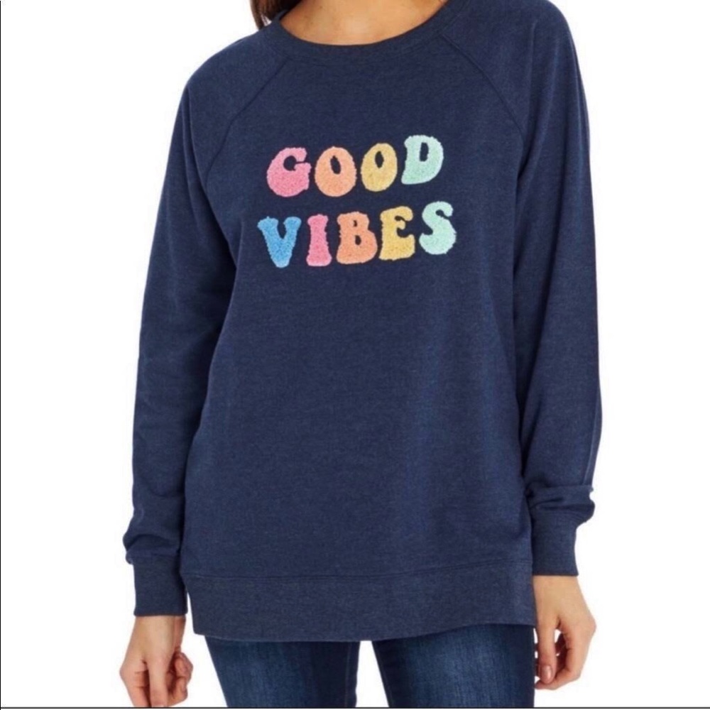 WILDFOX Good Vibes Crew Neck Sweatshirt Navy Blue